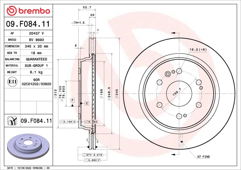 Brembo OE BRE UV Coated OE Equiv Rotors
